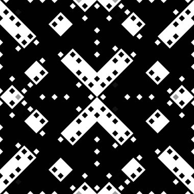 Monokrom piksel dikişsiz desen. Dijital arkaplan için retro biçiminde Geometrik retro tasarımı