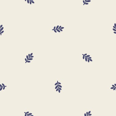 Quirky leaf sprig lino cut motif vector pattern. Seamless decoration of whimsical foliate design for scandi background clipart