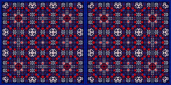 Folkart Quilt Whimsical Border Norwegian Style European Cloth Patchwork Red — Fotografia de Stock
