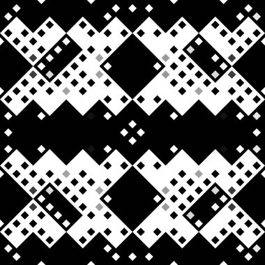 Monokrom piksel dikişsiz desen. Dijital arkaplan için retro biçiminde Geometrik retro tasarımı