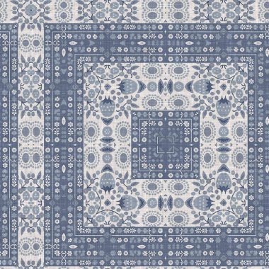 Farm house blue intricate country cottage seamless pattern. Tonal french damask style background. Simple rustic fabric textile for shabby chic patchwork