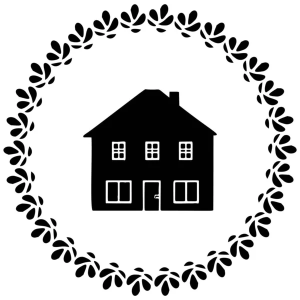 Mignon Motif Rustique Cottage Dans Cadre Style Vintage Illustration Vectorielle — Image vectorielle
