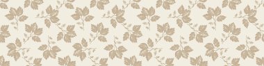 Lino 'da elle oyulmuş botanik yaprak. Skandi stili dikişsiz vektör kenarı. Kırsal yapraklı grafik tasarım kurdelesi