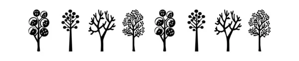 Dziwaczne Leśne Drzewo Scandi Linocut Granica Wektora Projekt Taśmy Washi — Wektor stockowy