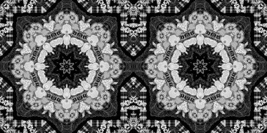 Karmaşık siyah beyaz dantelli halk çiçeği sınırı zarif bir kadınsı tarzla. Tekrarlanabilir dantelli tek renkli eşarp desenli washi bandı