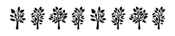 Quirky Woodland Tree Emisi Linocut Vector Border 모노크롬 스케치를 프린트 — 스톡 벡터