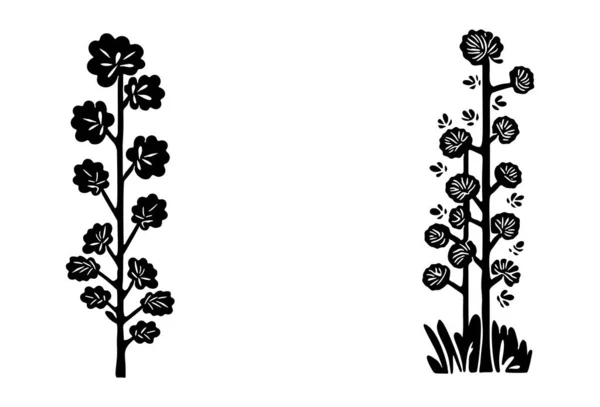 Дизайн Линогравюры Стиле Векторных Скандалов Черно Белый Символ Леса — стоковый вектор