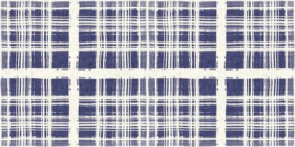 Masculine Indigo Tartan Linen Seamless Border All Print Navy Blue — Stock Photo, Image