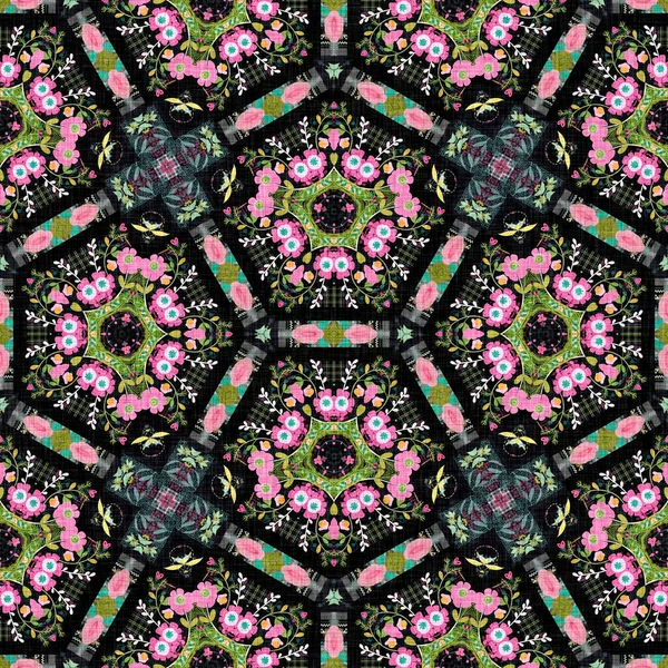 Boho Mozaika Wzór Kwiat Cygańskim Stylu Retro Powtarzalny Druk Efektu — Zdjęcie stockowe