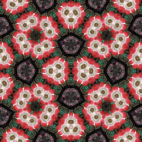ジプシーのレトロなスタイルのボヘミアン民俗花パターン 黒と赤で繰り返しヴィンテージの布効果プリントゴシックファッション色 — ストック写真