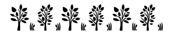 Quirky Woodland Tree Emisi Linocut Vector Border 모노크롬 스케치를 프린트 — 스톡 벡터