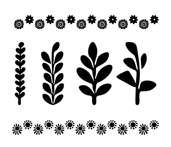Grafische Elemente Von Gartenzweigen Illustrieren Vektor Handgezeichnete Einfache Schrullige Florale — Stockvektor