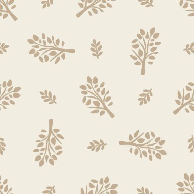 Garip orman ağacı linosu motif vektör kalıbını kesti. Skandi arkaplanı için tuhaf botanik tasarımının kusursuz dekorasyonu