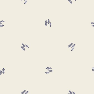 Erkeksi blok baskısı orman ağacı vektör deseni. Kırsal fayanslar için pürüzsüz açık orman organik stili