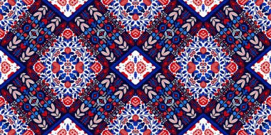 Folkart quilt whimsical border. Norwegian style European cloth. Patchwork red white blue trendy washi tape
