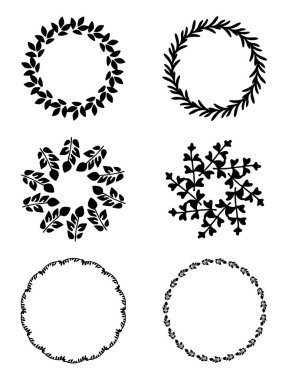 Çiçek desenli çelenk çizimi. Botanik düğün davetiyesi için antika vektör çerçevesinin vektör koleksiyonu