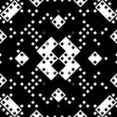 Monokrom piksel dikişsiz desen. Dijital arkaplan için retro biçiminde Geometrik retro tasarımı
