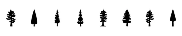 怪诞的冷杉树丑闻林库特病媒边界 松墨素描图用森林方块印刷风格的水墨带设计 — 图库矢量图片