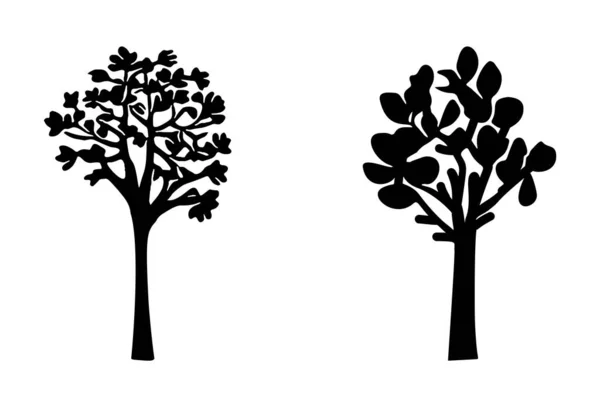 Linolschnittbaumelemente Vektor Scandi Stil Symbolgruppe Schwarzer Und Weißer Wald — Stockvektor