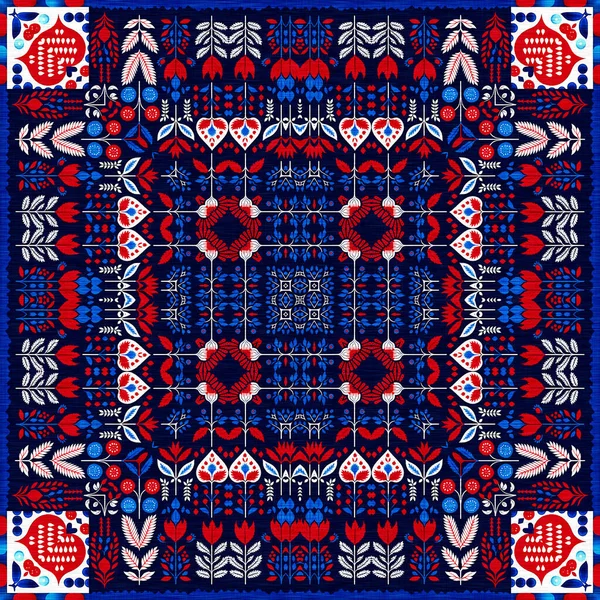 Folkart Quilt Traditional Pattern Patchwork Red White Blue Trendy Allover — Stock Photo, Image