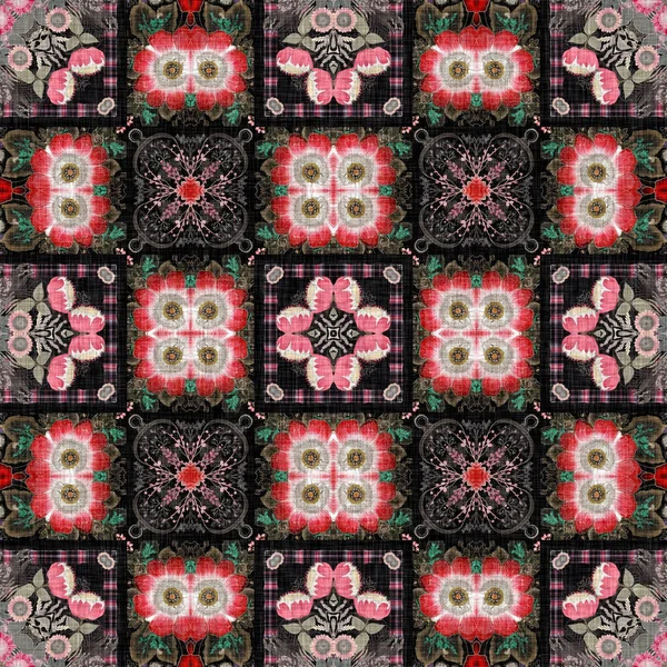 Boho Folkloric Flower Pattern Gypsy Retro Style Repeatable Vintage Cloth — Stock Photo, Image