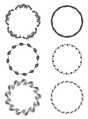 Çiçek desenli çelenk çizimi. Botanik düğün davetiyesi için antika vektör çerçevesinin vektör koleksiyonu