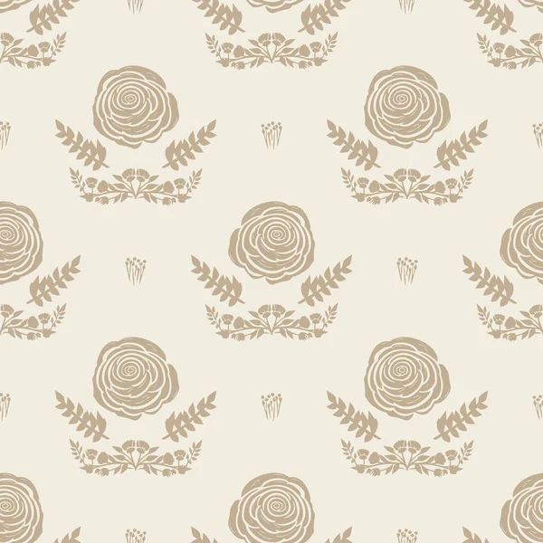 Quirky Floral Rose Lino Cut Motif Vector Pattern Seamless Decoration — Stock Vector