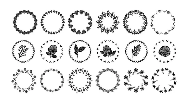 Коллекция Цветочных Скандинавских Декоративных Рам Выделенных Белом Фоне Группа Монохромных — стоковый вектор