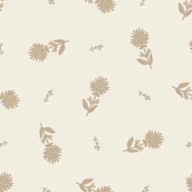 Garip çiçekli lino motif vektör desenini kesti. Skandi arkaplanı için kaprisli yaprak tasarımının kusursuz dekorasyonu