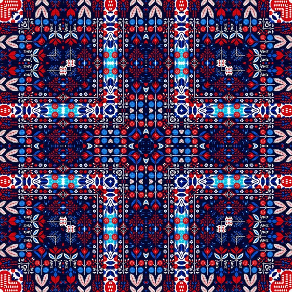 Folkart Quilt Traditional Pattern Patchwork Red White Blue Trendy Allover — Stock Photo, Image
