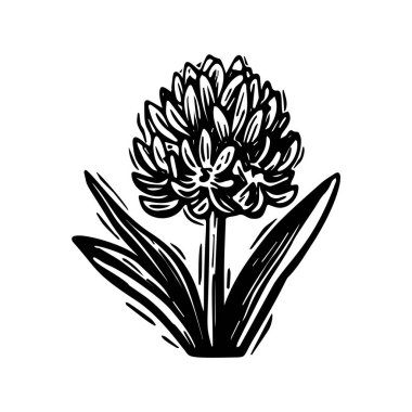 Linotip çiçek kaprisli vektör çizimi. Tuhaf yeşillik grafiğinin el yapımı tasarımı