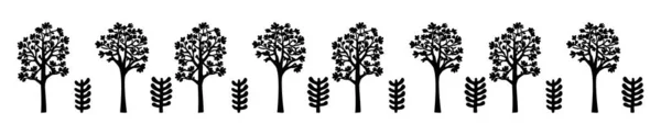 Quirky Woodland Tree Scandi Linocut Vector Border Washi Tape Design — Stock Vector