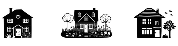 Set Rustic Cottage Motif Homestead Vintage Style Vector Illustration Whimsical — Stock Vector