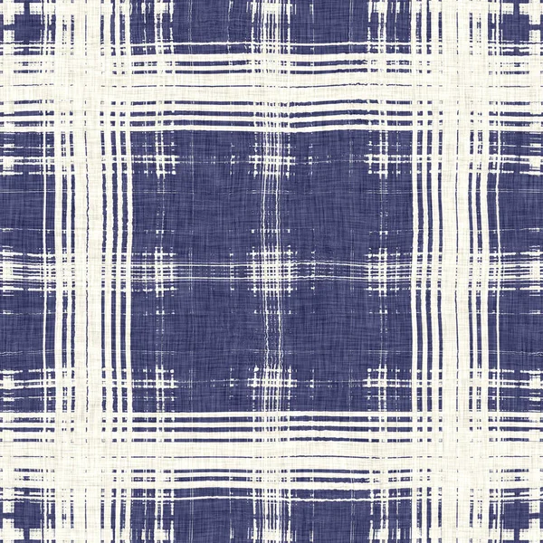 Masculine Indigo Tartan Linen Seamless Pattern All Print Navy Blue — Stock Photo, Image
