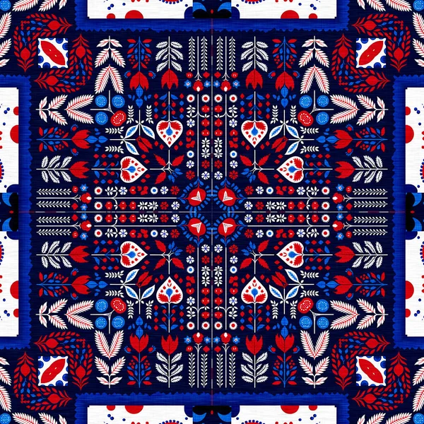 Folkart Quilt Traditional Pattern Patchwork Red White Blue Trendy Allover — Zdjęcie stockowe
