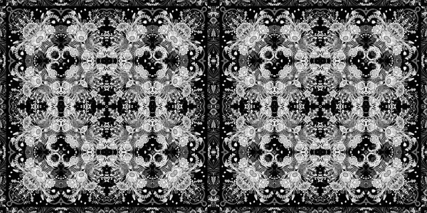 精致的黑白花边民花边框 具有典雅的女性风格 可重复的复古百合单色效果围巾印花瓦希胶带 — 图库照片