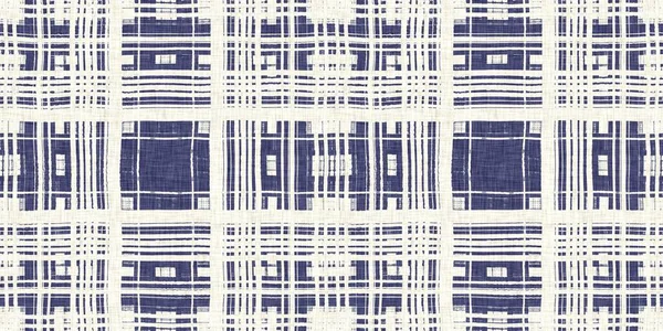 Masculine Indigo Tartan Linen Seamless Border All Print Navy Blue — Stock Photo, Image