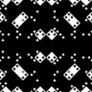 Monokrom piksel dikişsiz desen. Dijital arkaplan için retro biçiminde Geometrik retro tasarımı
