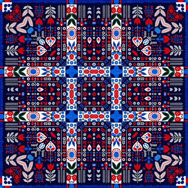 Folkart Quilt Traditional Pattern Patchwork Red White Blue Trendy Allover — 스톡 사진