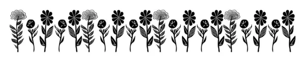 Podivné Květinové Botanické Vektorové Hranice Izolované Bílém Pozadí Scandi Kreslené — Stockový vektor