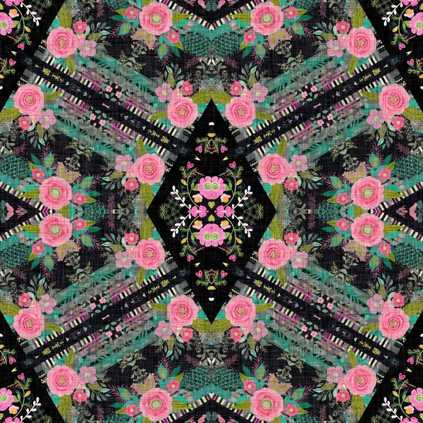 Boho Patchwork Flower Pattern Gypsy Retro Style Repeatable Vintage Cloth — Stock Photo, Image