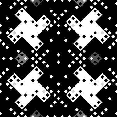 Monokrom piksel dikişsiz desen. Dijital arkaplan için retro biçiminde Geometrik retro tasarımı