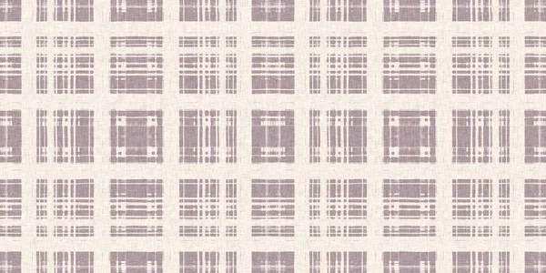Minimal pink tartan linen seamless ribbon. Print of unisex country cottage plain cotton plaid border
