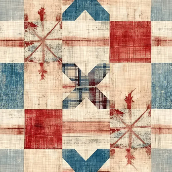 Rustieke Americana Naadloos Patroon Traditionele Rode Witte Blauwe Kleuren Modern — Stockfoto