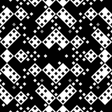 Monokrom piksel dikişsiz desen. Dijital arkaplan için retro biçiminde Geometrik retro tasarımı