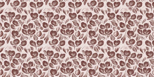 Maroon red country floral blockprint linen seamless border. Print of French cottage interior cotton effect flower fabric washi tape