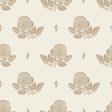 Tuhaf çiçekli gül linosu motif vektör desenini kesiyor. Skandi arkaplanı için kaprisli yaprak tasarımının kusursuz dekorasyonu