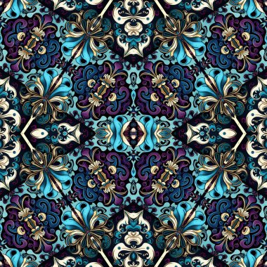 Ornamental victorian seamless wallpaper in roccoco style. Repeat tile of ornate botanical baroque decorative backdrop