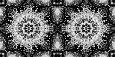 Karmaşık siyah beyaz dantelli halk çiçeği sınırı zarif bir kadınsı tarzla. Tekrarlanabilir dantelli tek renkli eşarp desenli washi bandı