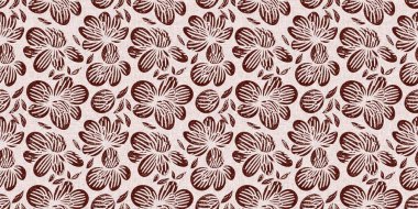 Kestane kırmızısı ülke çiçekli keten desenli, dikişsiz sınır. Fransız kır evi iç pamuk baskısı çiçek kumaşı washi bandı